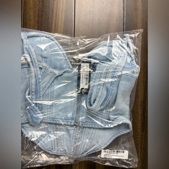 NWT PLT Light Blue Wash Dip Hem Bust Cup Underwire Denim Corset Top y2k - Picture 7 of 10